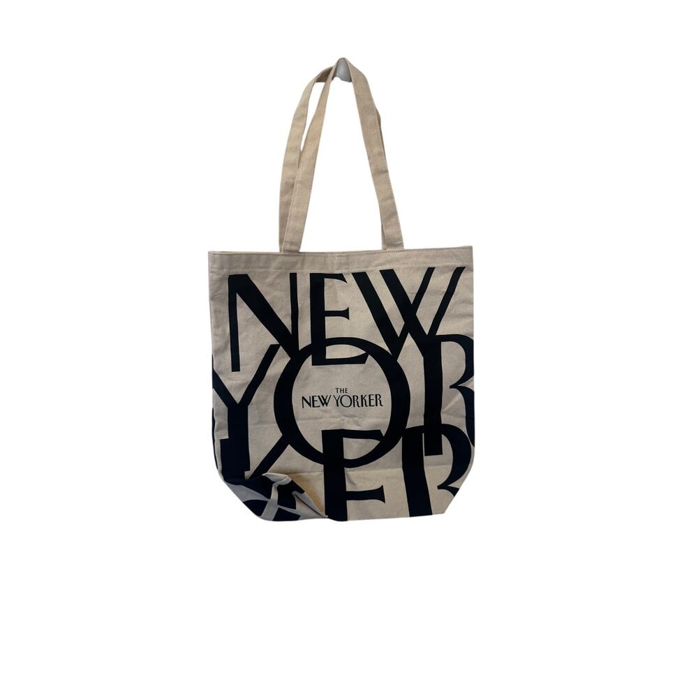 The New Yorker Canvas Tote Bag Natural Cream Black Logo Typography Book Bag NWOT - Picture 2 of 3